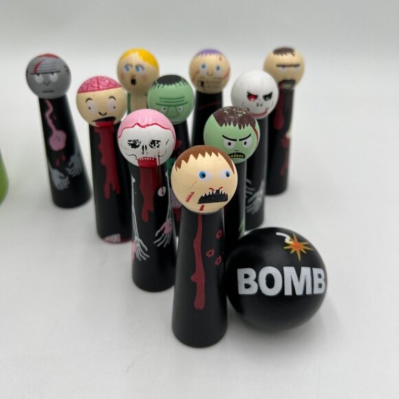 Bowling Zombies Bowling Set. Wooden Ball & 10 Pins Tabletop Set used Halloween w - Picture 8 of 12